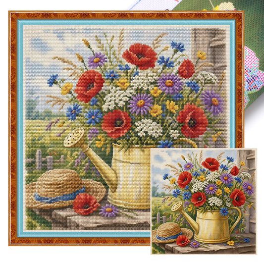 Wildblumen in Blüte - Vollständiges 11CT Stempel-Kreuzstich-Set 45x45CM - Huacan