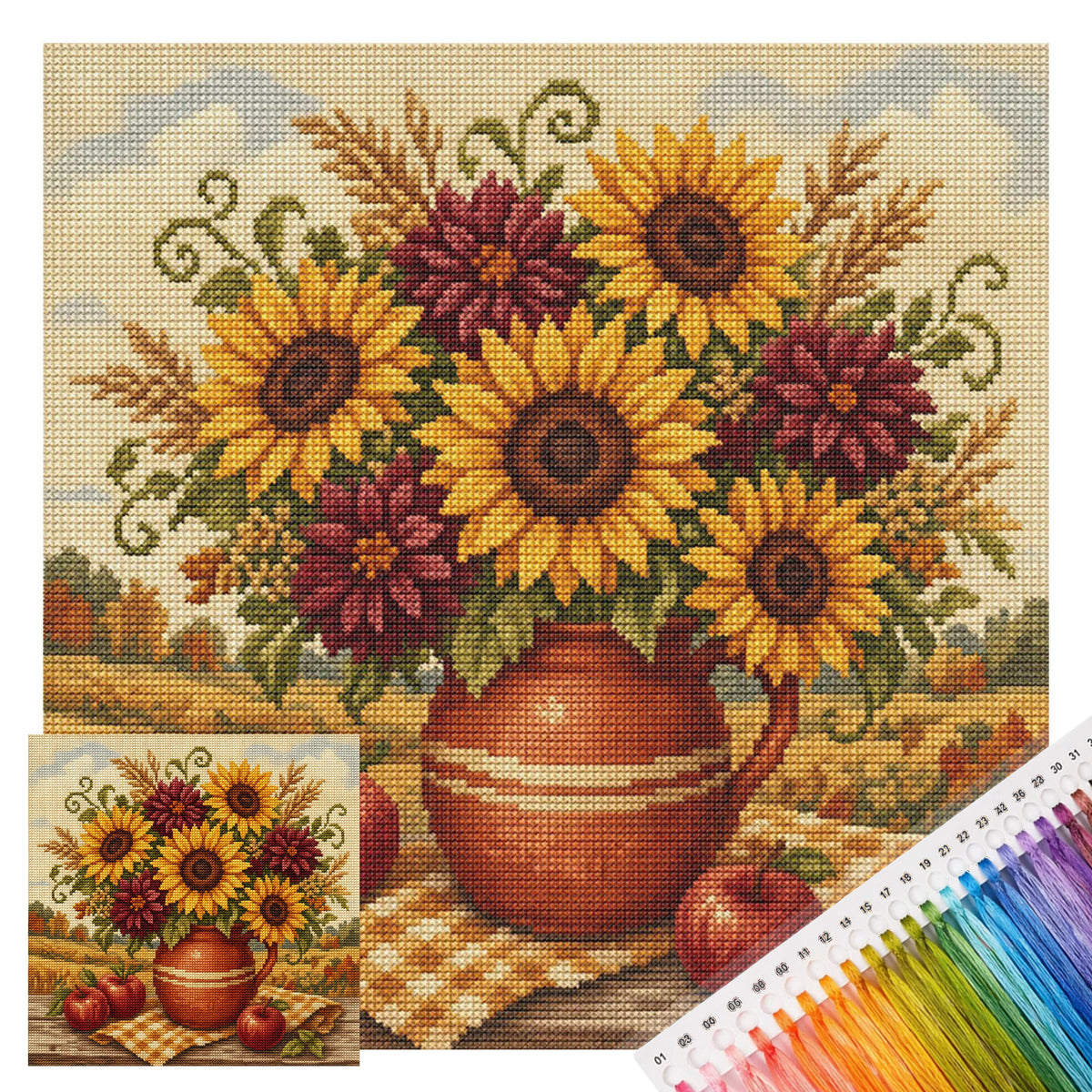 Autumn Sunflowers - Full 11CT Stamped Cross Stitch 45x45CM - Huacan