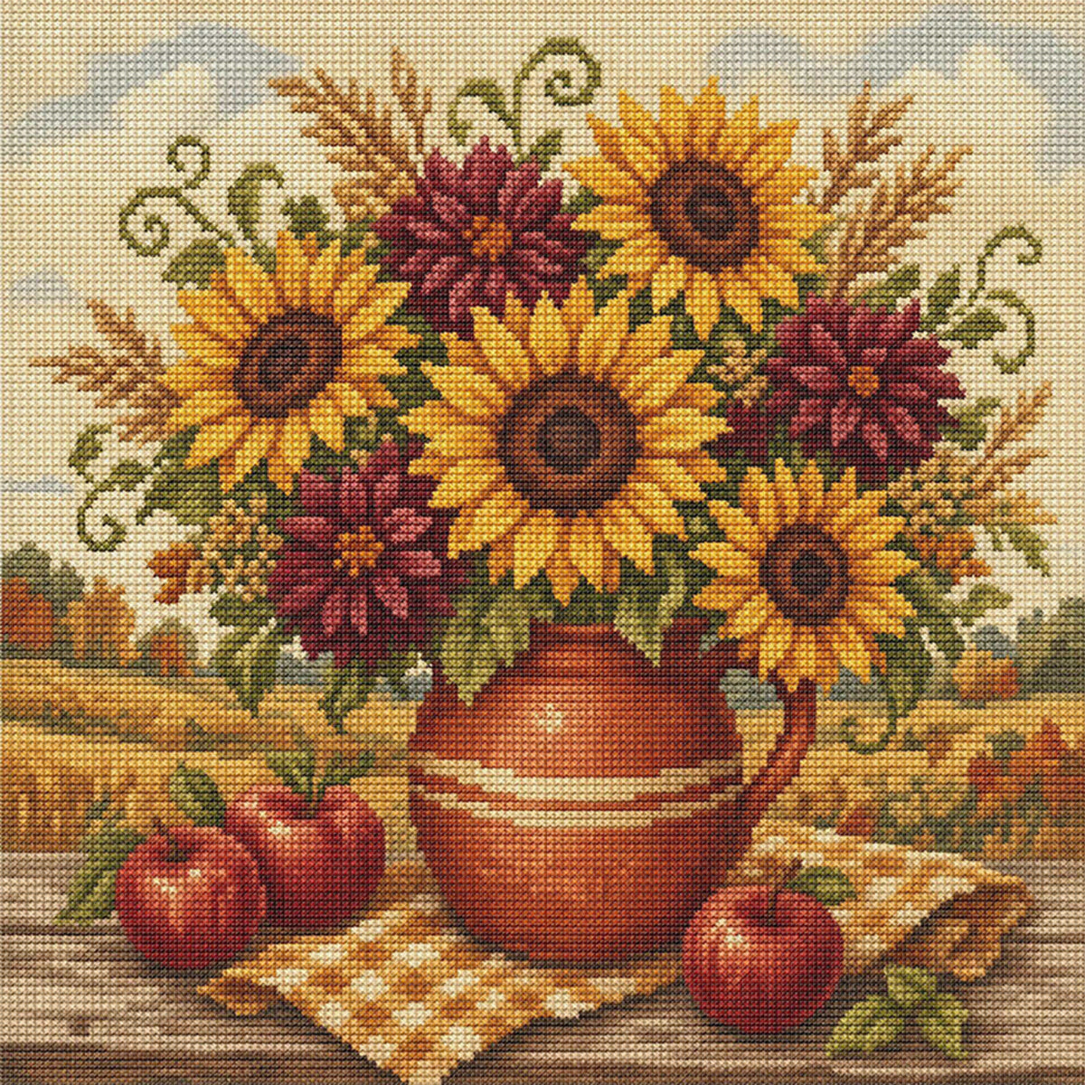 Autumn Sunflowers - Full 11CT Stamped Cross Stitch 45x45CM - Huacan