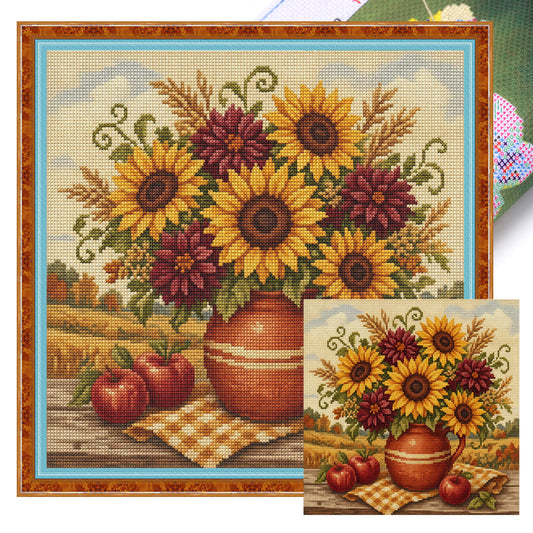 Herbstsonnenblumen - Vollständiges 11CT Stempel-Kreuzstichset 45x45CM - Huacan