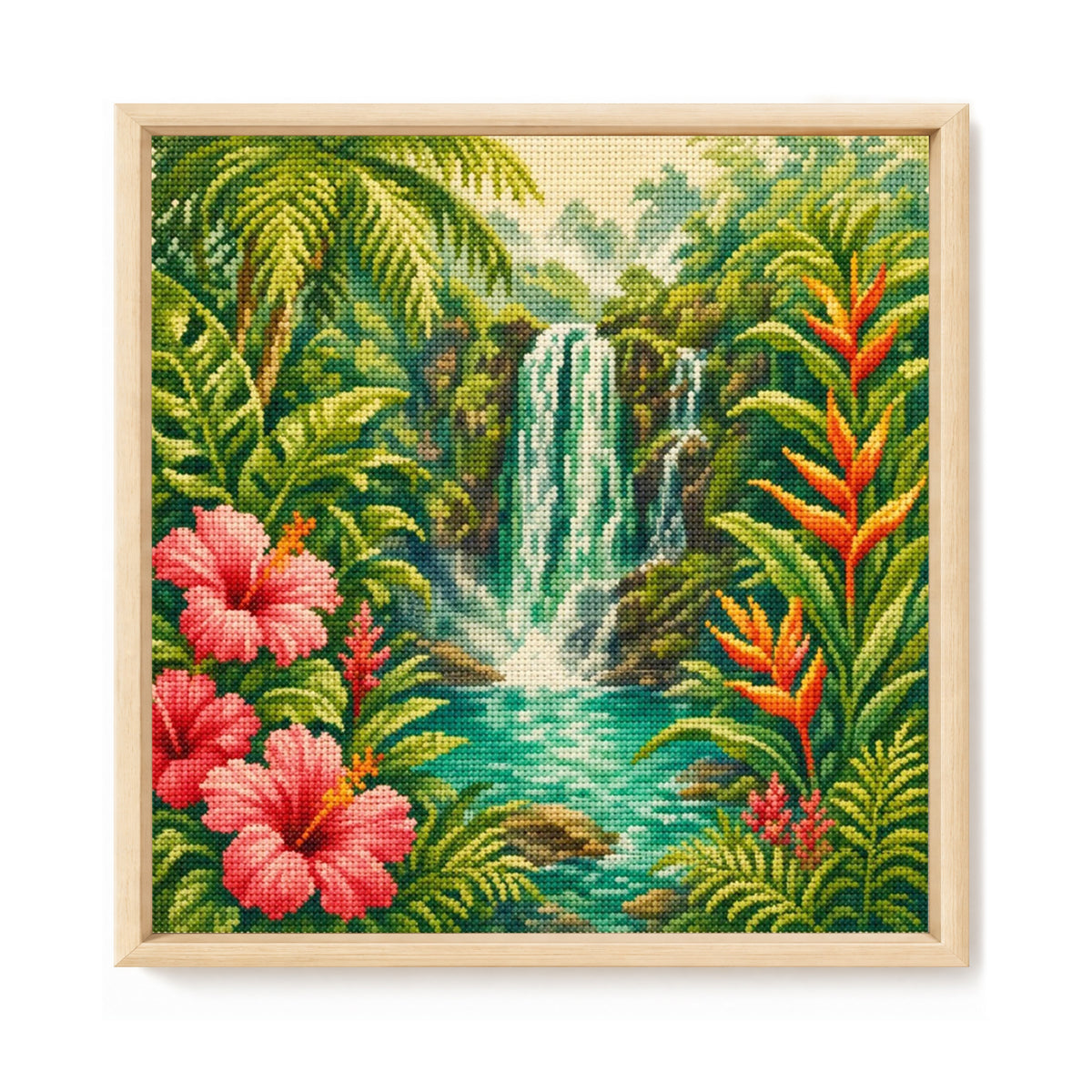 Rainforest Waterfall - Full 11CT Stamped Cross Stitch 45x45CM - Huacan