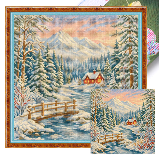 Wintergebirgszuflucht – Vollständiges 11CT gestempeltes Kreuzstichset 45x45CM – Huacan