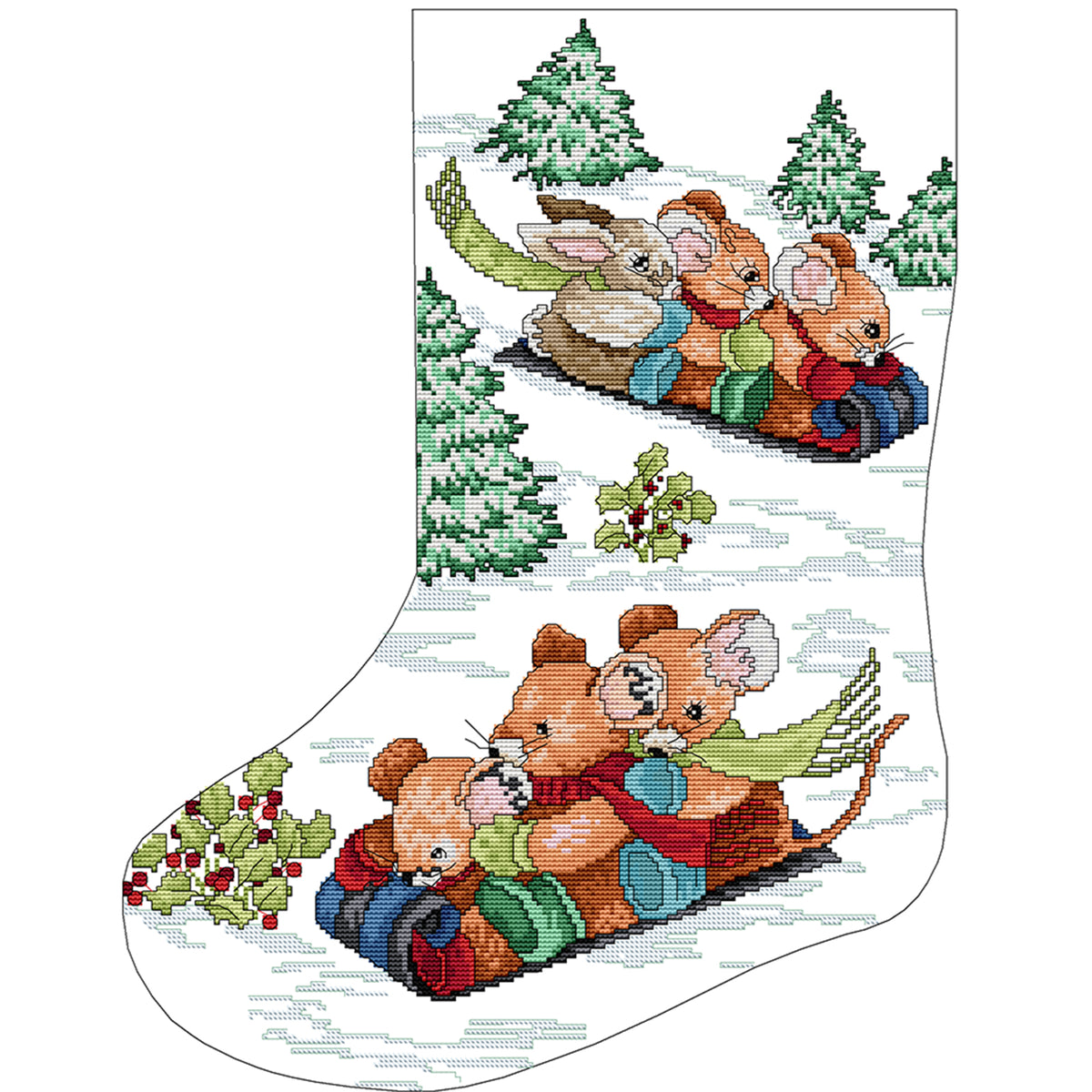 Weihnachtsstrumpf – Skifahrende Tiere – Teilweises 14CT Stempel-Kreuzstichset 41x50CM – Joy Sunday Rückstich + Halber Kreuzstich