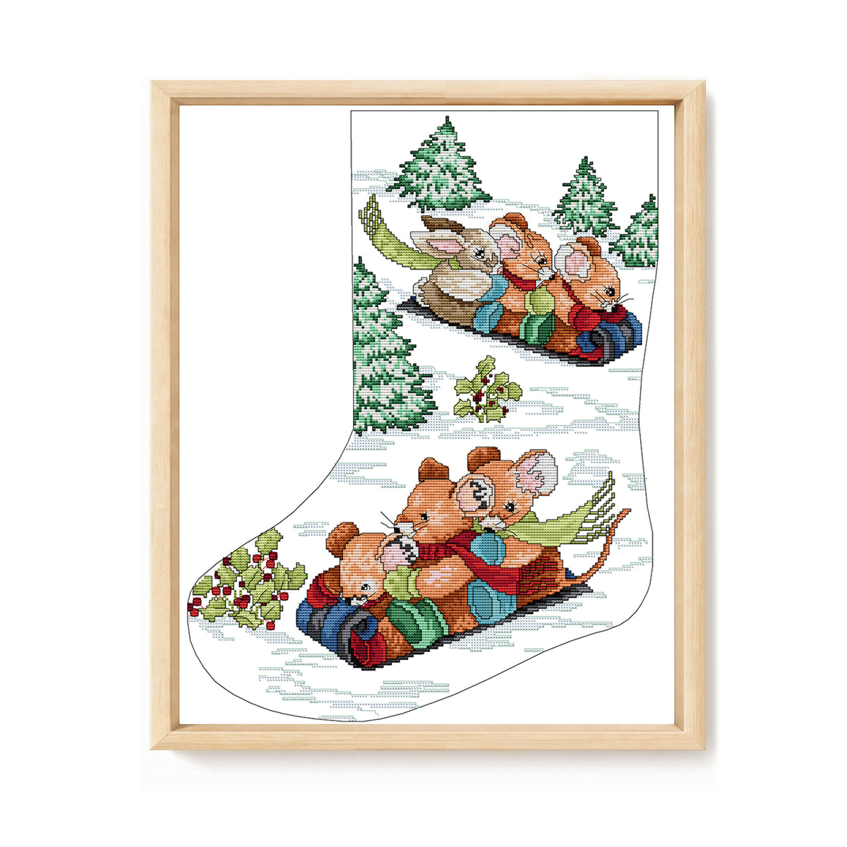 Weihnachtsstrumpf – Skifahrende Tiere – Teilweises 14CT Stempel-Kreuzstichset 41x50CM – Joy Sunday Rückstich + Halber Kreuzstich