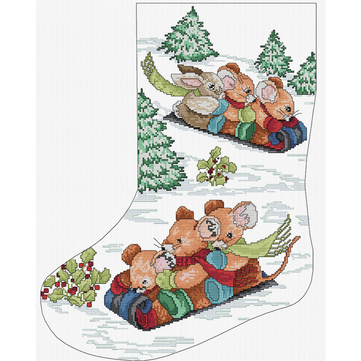 Weihnachtsstrumpf – Skifahrende Tiere – Teilweises 14CT Stempel-Kreuzstichset 41x50CM – Joy Sunday Rückstich + Halber Kreuzstich