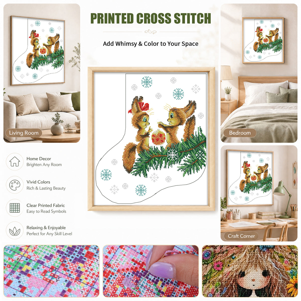 Weihnachtsstrumpf – Eichhörnchen bringt Geschenke – Teilweises 14CT Stempel-Kreuzstichset 32x35CM – Joy Sunday Rückstich