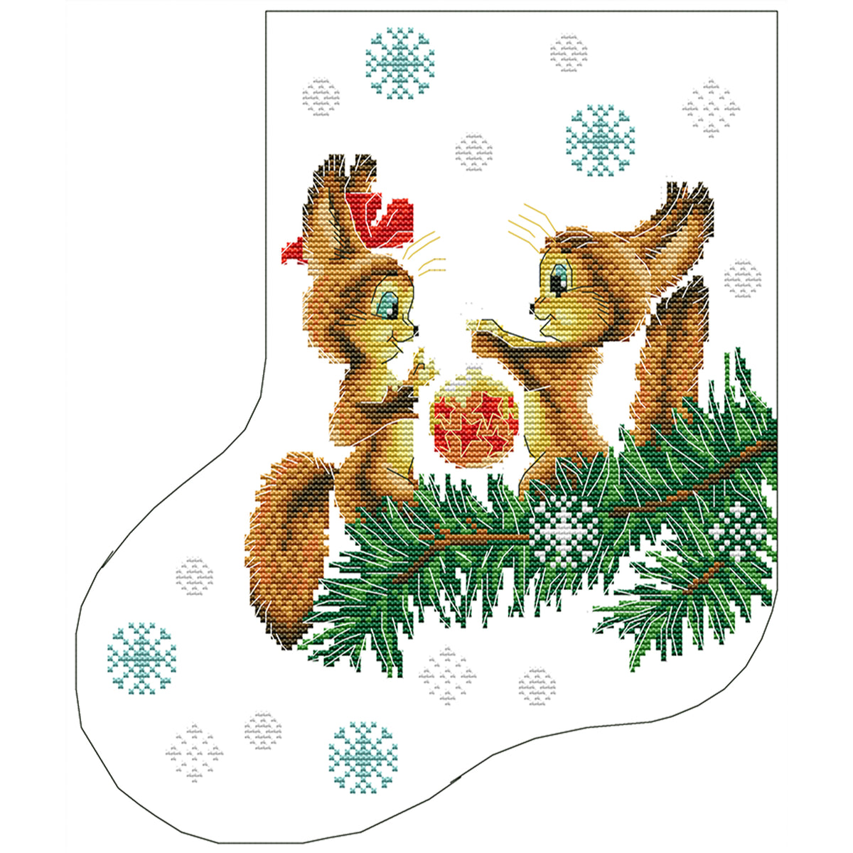 Weihnachtsstrumpf – Eichhörnchen bringt Geschenke – Teilweises 14CT Stempel-Kreuzstichset 32x35CM – Joy Sunday Rückstich