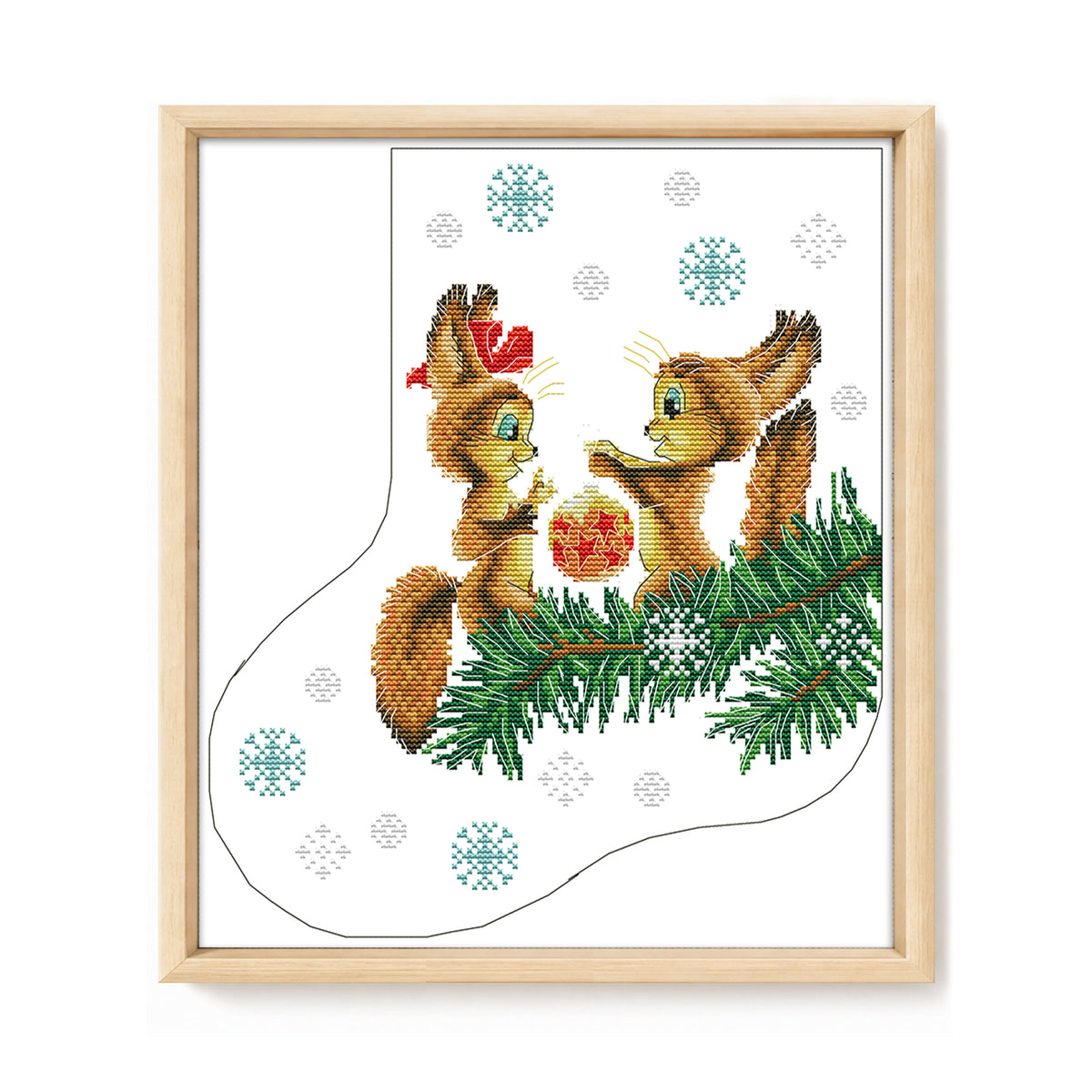 Weihnachtsstrumpf – Eichhörnchen bringt Geschenke – Teilweises 14CT Stempel-Kreuzstichset 32x35CM – Joy Sunday Rückstich