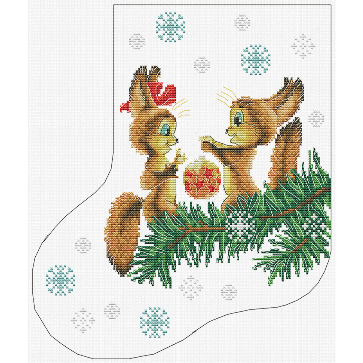 Weihnachtsstrumpf – Eichhörnchen bringt Geschenke – Teilweises 14CT Stempel-Kreuzstichset 32x35CM – Joy Sunday Rückstich
