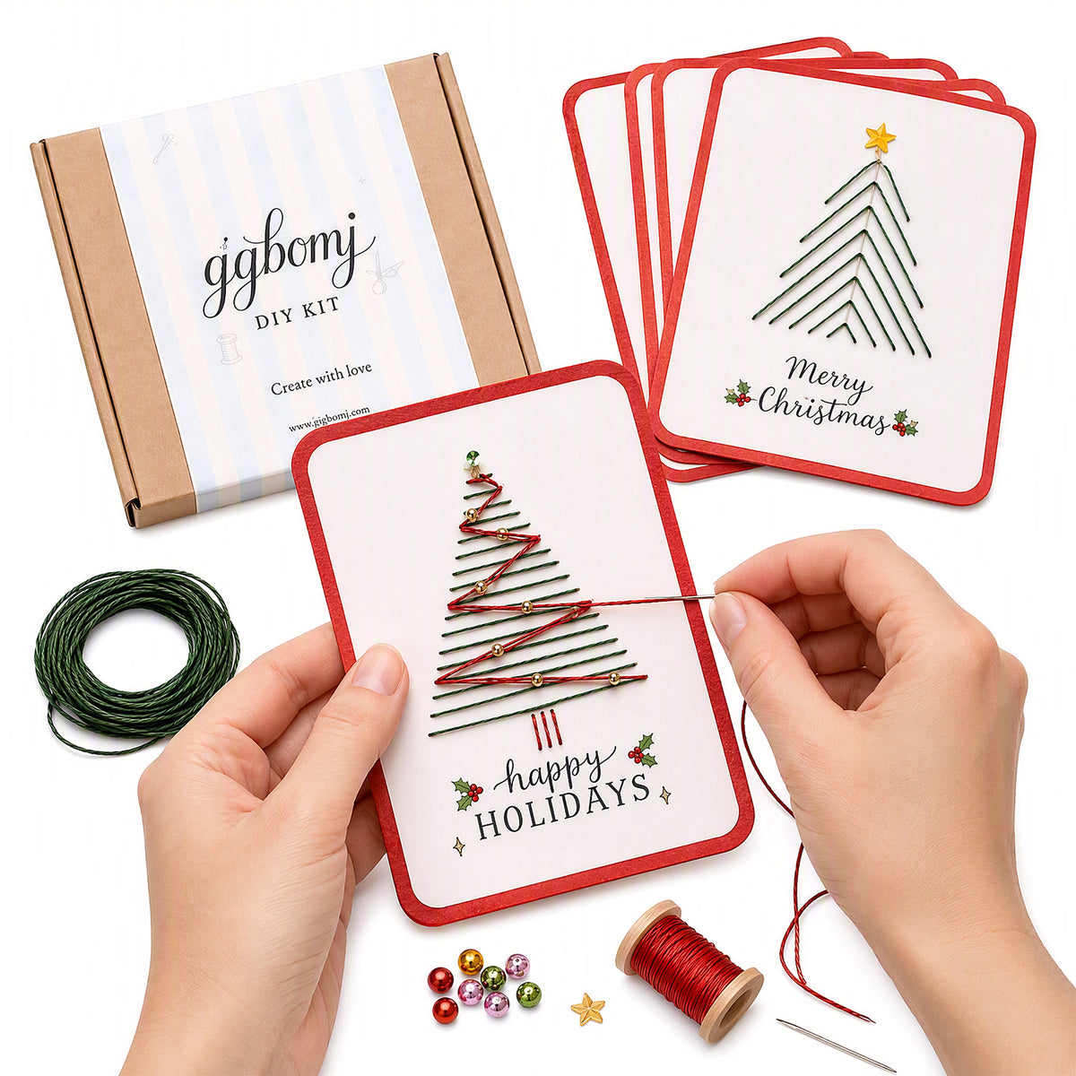 Handmade Holiday Card Embroidery Kit 6 Christmas Designs Included