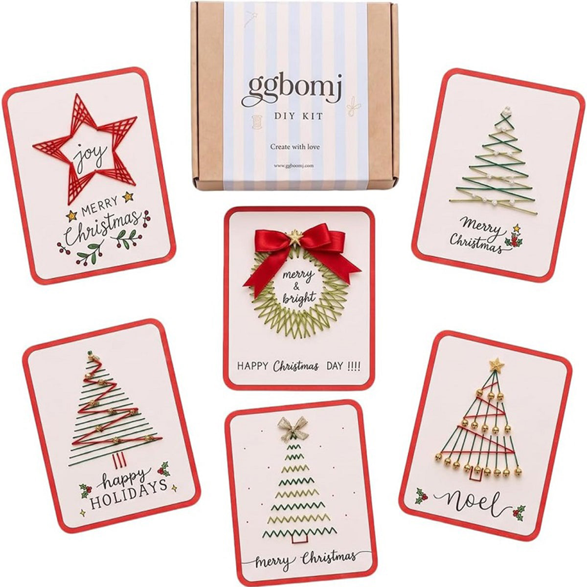 Christmas Card Embroidery Kit 6 Designs DIY String Art Style B