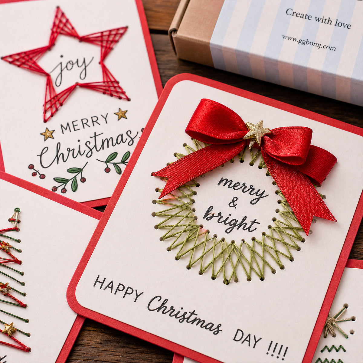 Christmas Card Embroidery Kit 6 Designs DIY String Art Style B