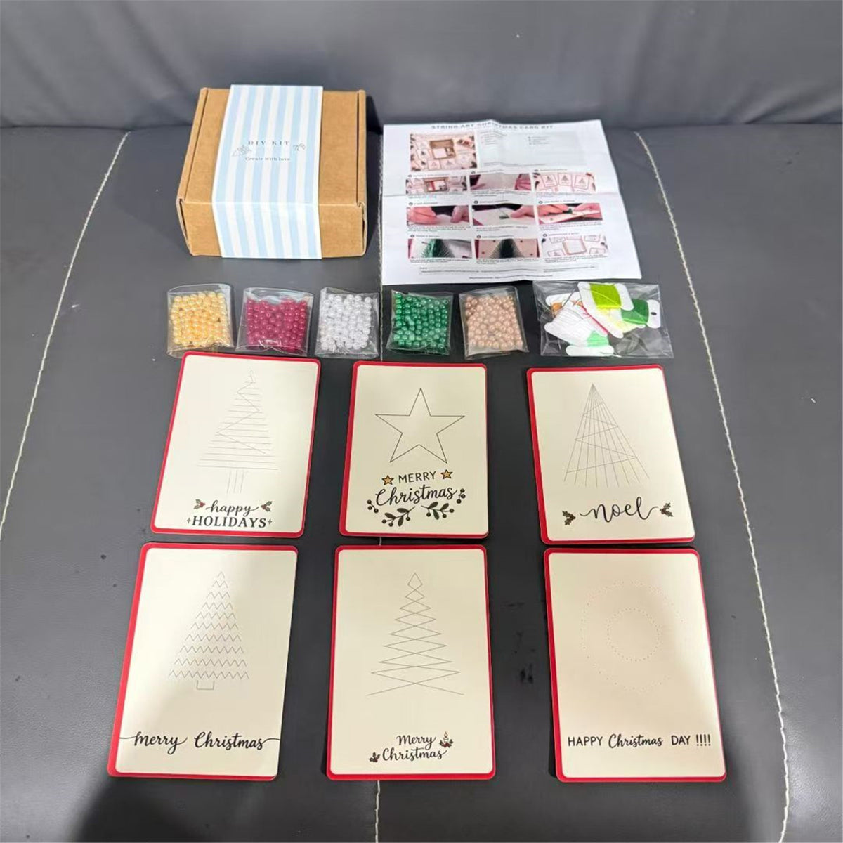 Christmas Card Embroidery Kit 6 Designs DIY String Art Style B
