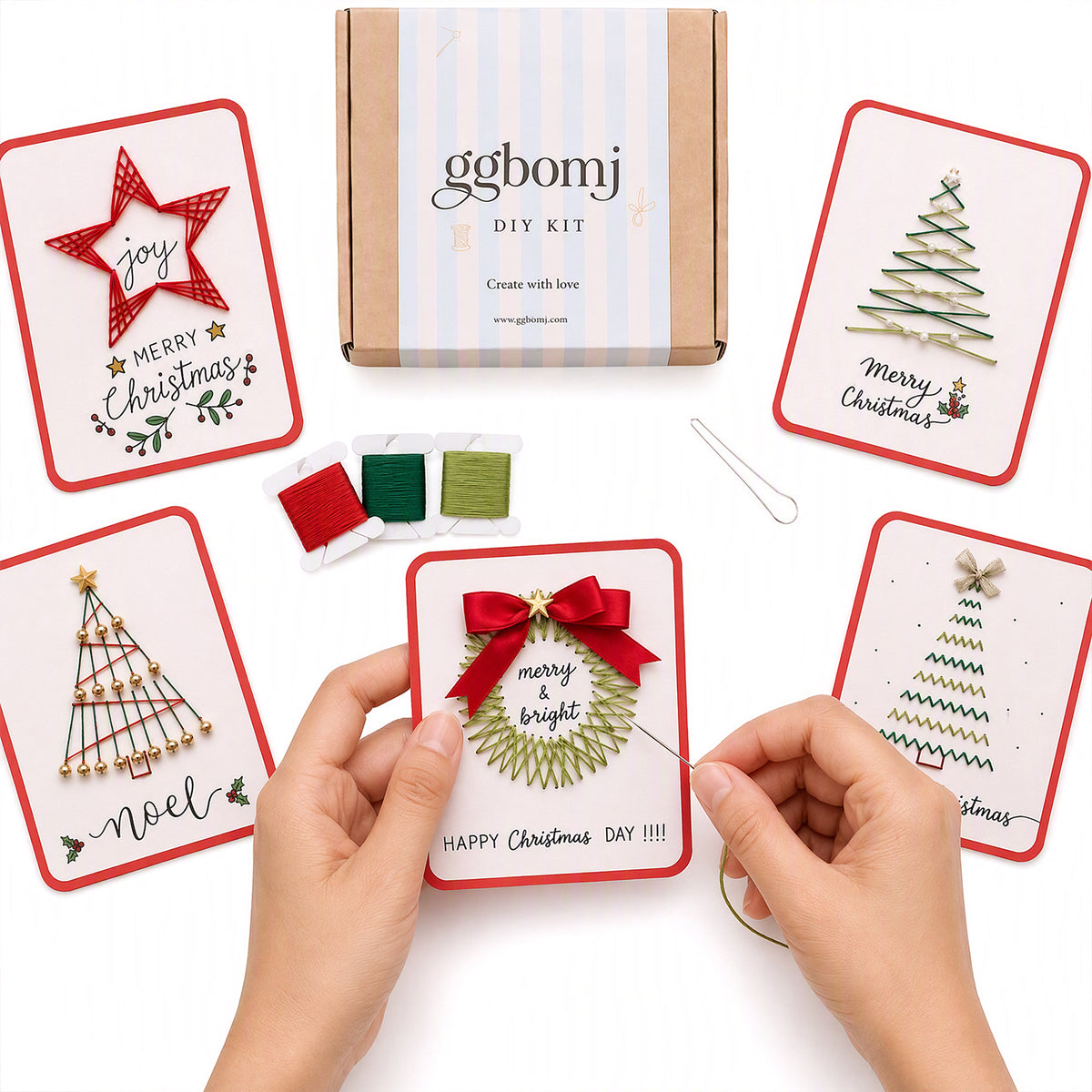 Christmas Card Embroidery Kit 6 Designs DIY String Art Style B
