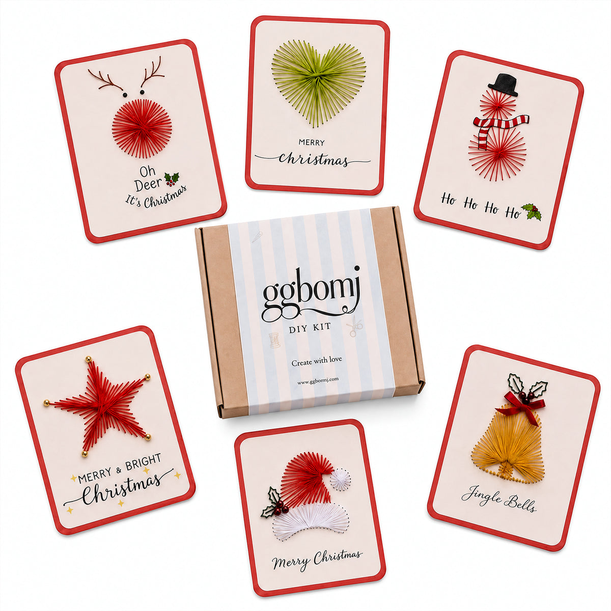 Christmas Card Embroidery Kit 6 Pack DIY String Art Style C