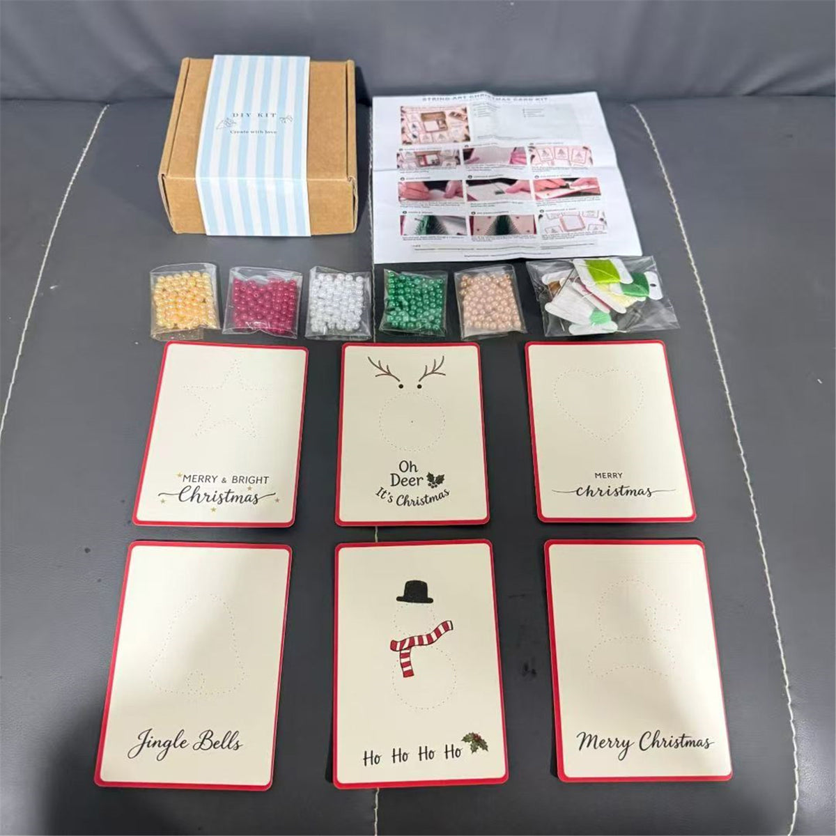 Christmas Card Embroidery Kit 6 Pack DIY String Art Style C