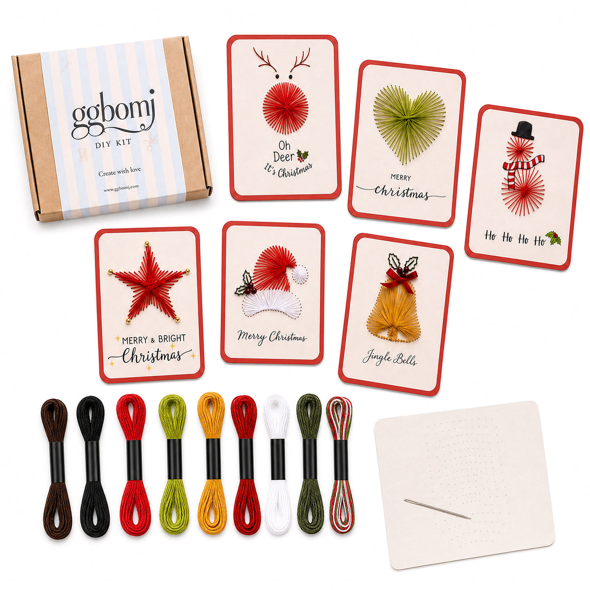 Christmas Card Embroidery Kit 6 Pack DIY String Art Style C