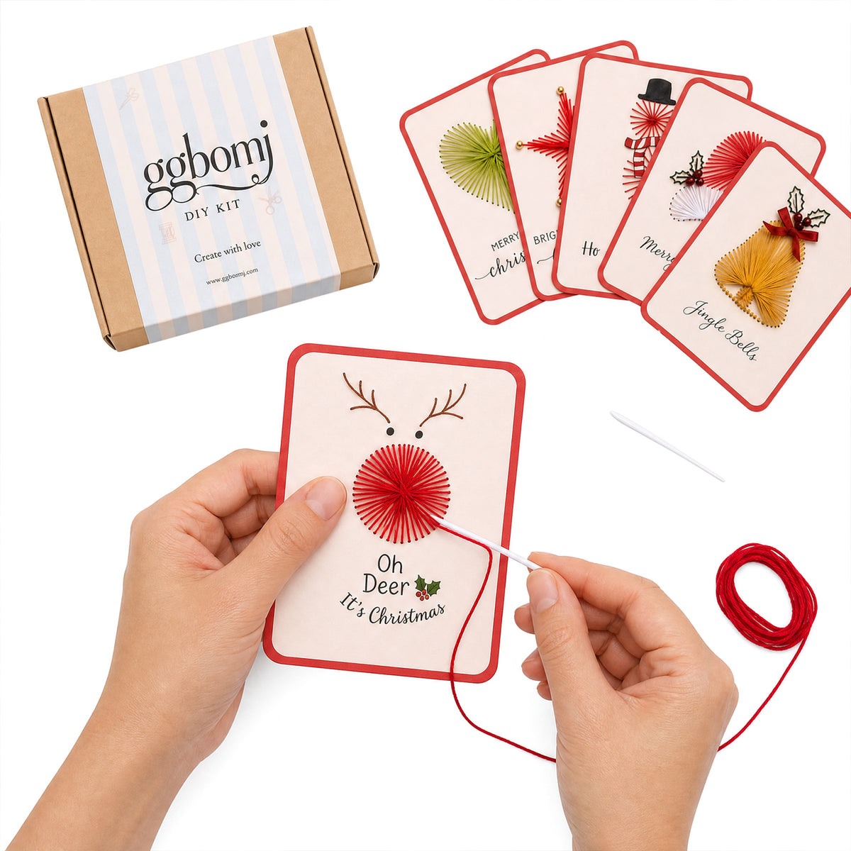 Christmas Card Embroidery Kit 6 Pack DIY String Art Style C