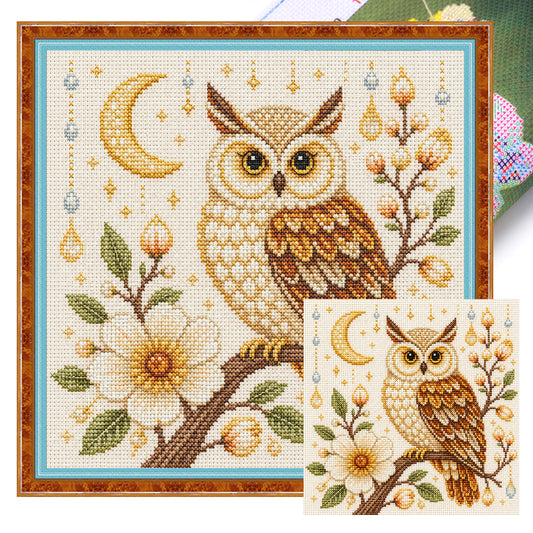 Mondlicht-Eule - Vollständiges 14CT gestempeltes Kreuzstich-Set 30x30CM - Huacan