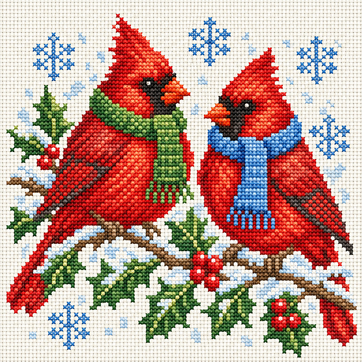 Winter-Sitzender Kardinalvogel – Vollständiges 14CT gestempeltes Kreuzstich-Set 30x30CM – Huacan