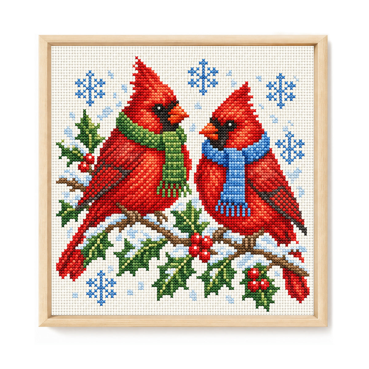 Winter-Sitzender Kardinalvogel – Vollständiges 14CT gestempeltes Kreuzstich-Set 30x30CM – Huacan