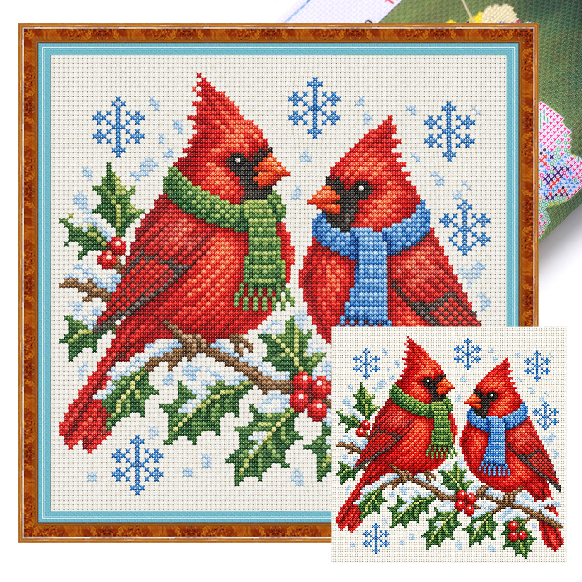 Winter-Sitzender Kardinalvogel – Vollständiges 14CT gestempeltes Kreuzstich-Set 30x30CM – Huacan