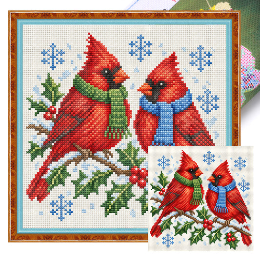 Winter-Sitzender Kardinalvogel – Vollständiges 14CT gestempeltes Kreuzstich-Set 30x30CM – Huacan