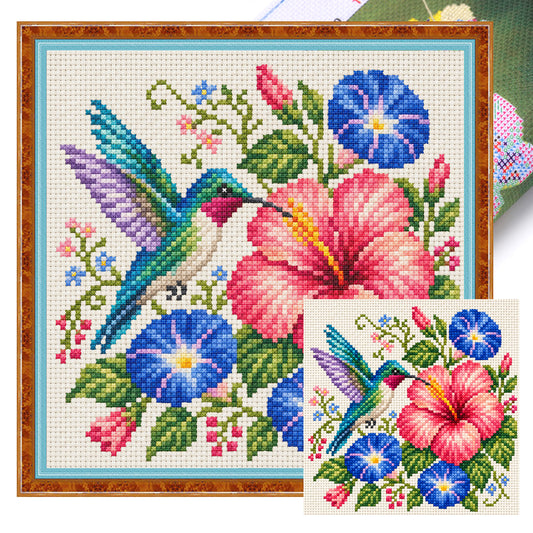 Kolibri zwischen Blumen - Vollständiges 14CT gestempeltes Kreuzstich-Set 30x30CM - Huacan