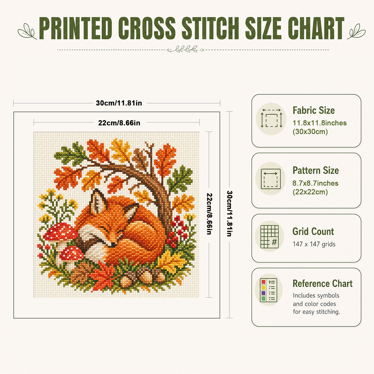 Sleeping Fox In An Autumn Forest - Full 14CT Stamped Cross Stitch 30x30CM - Huacan