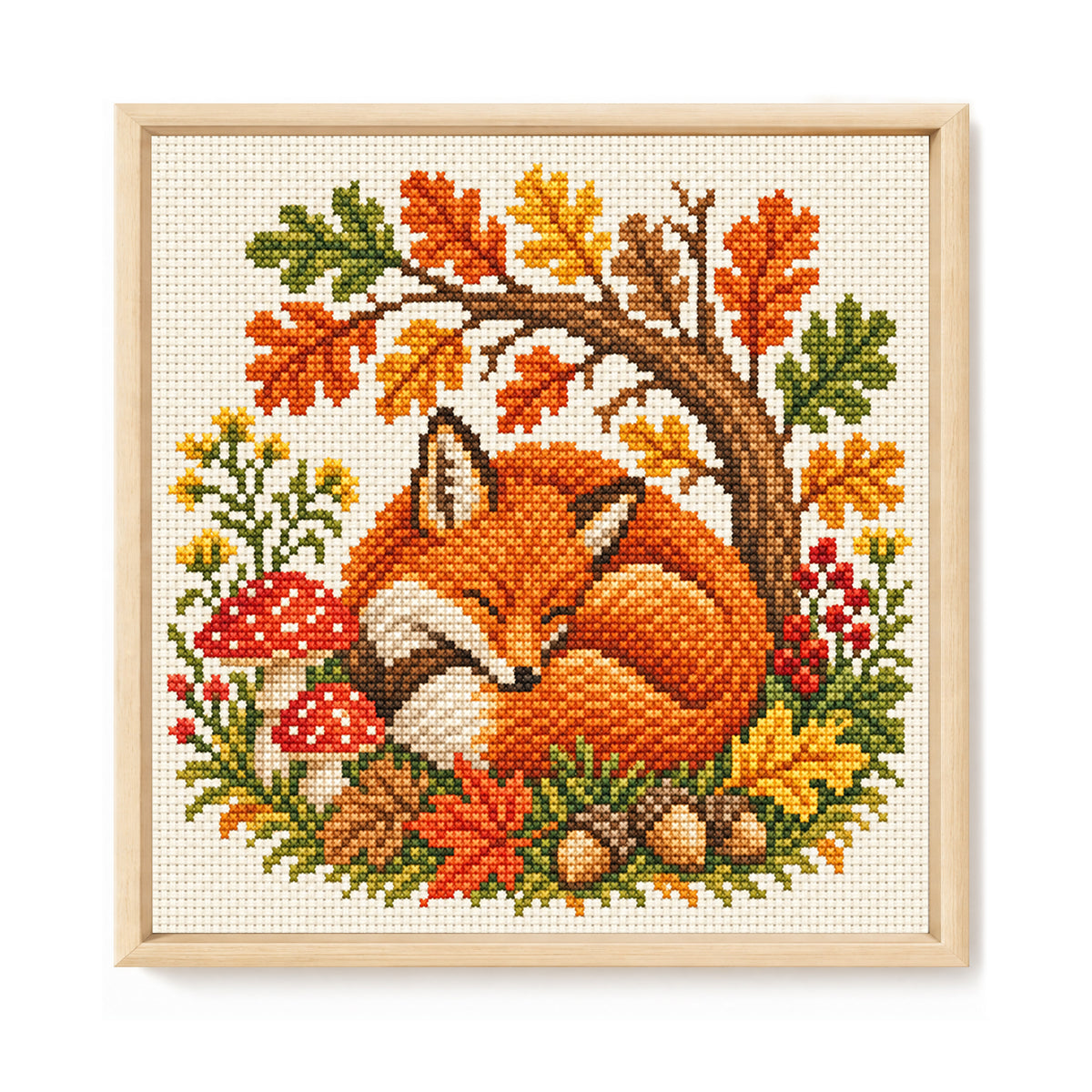 Sleeping Fox In An Autumn Forest - Full 14CT Stamped Cross Stitch 30x30CM - Huacan
