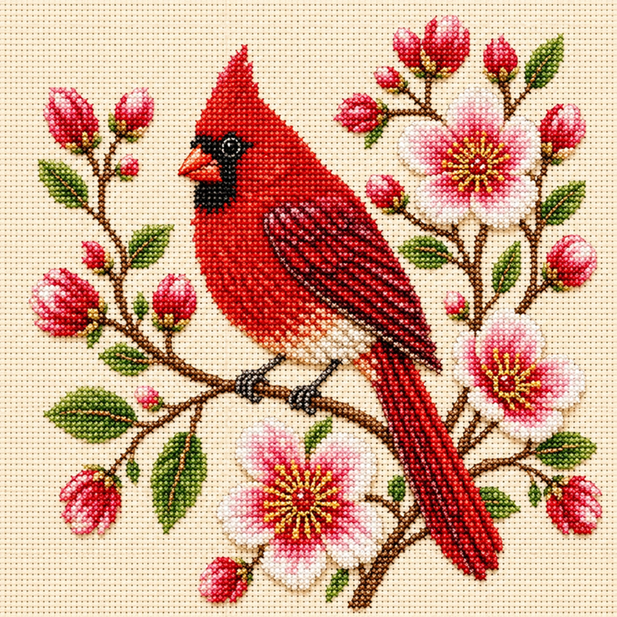 Red-Plumaged Bird - Full 14CT Stamped Cross Stitch 30x30CM - Huacan