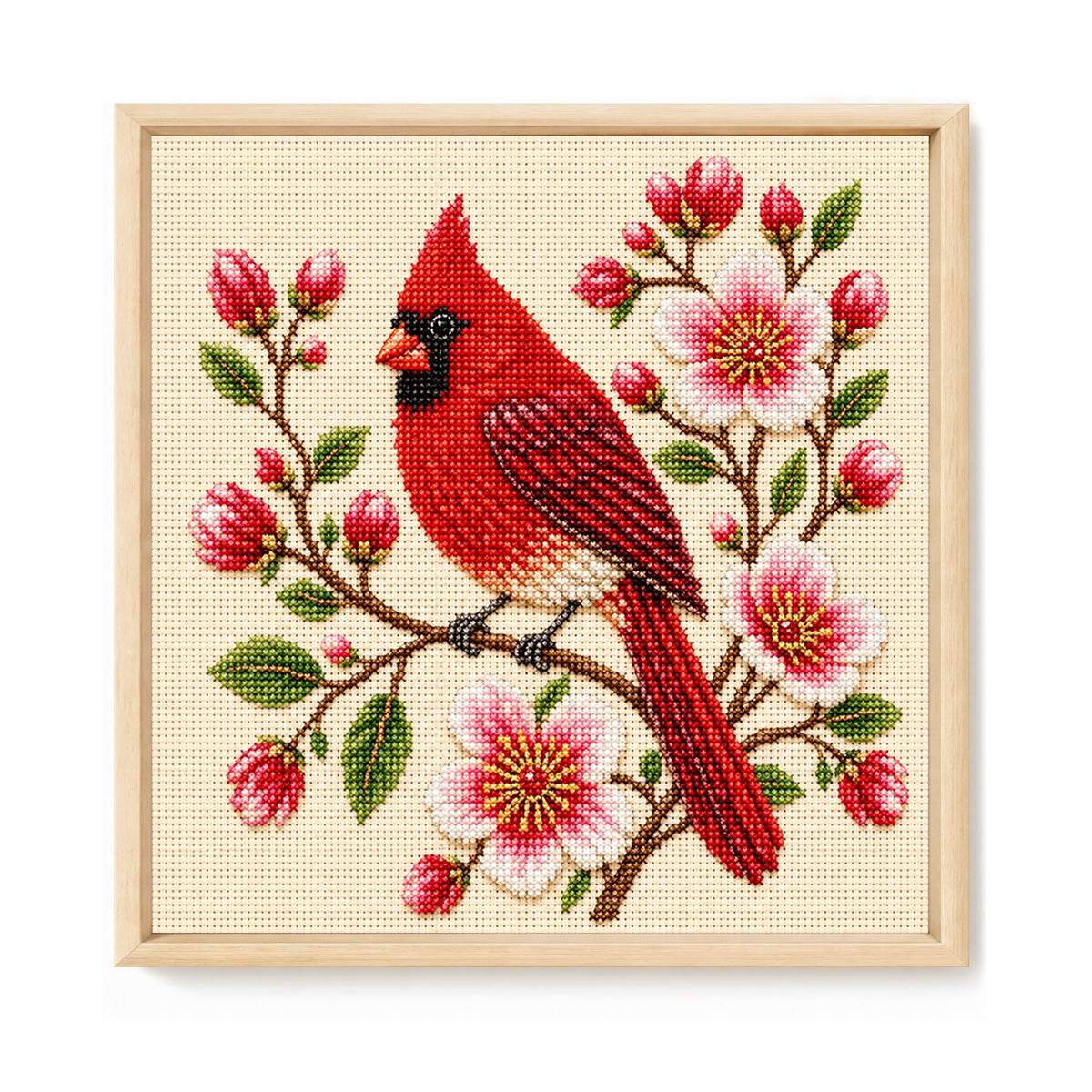 Red-Plumaged Bird - Full 14CT Stamped Cross Stitch 30x30CM - Huacan