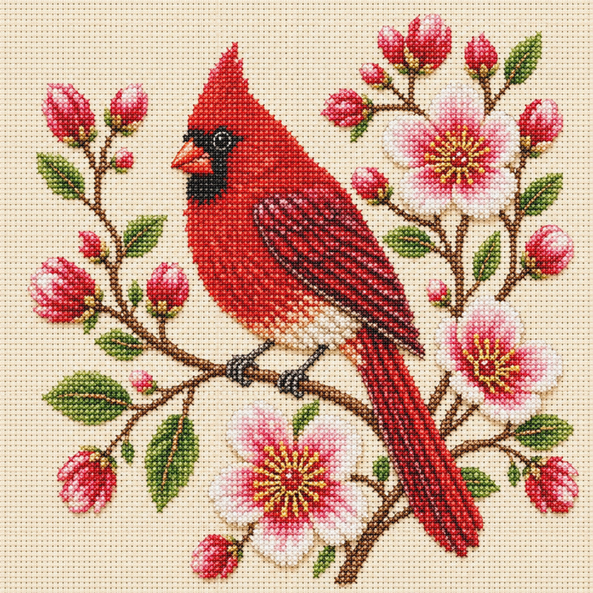 Red-Plumaged Bird - Full 14CT Stamped Cross Stitch 30x30CM - Huacan