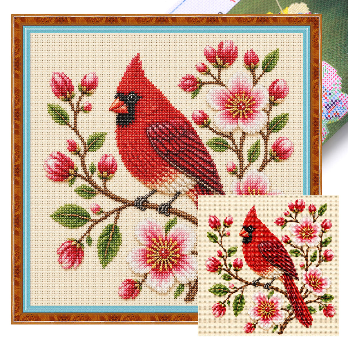 Red-Plumaged Bird - Full 14CT Stamped Cross Stitch 30x30CM - Huacan