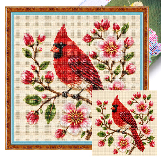 Rotgefiederter Vogel – Vollständiges 14CT gestempeltes Kreuzstich-Set 30x30CM – Huacan