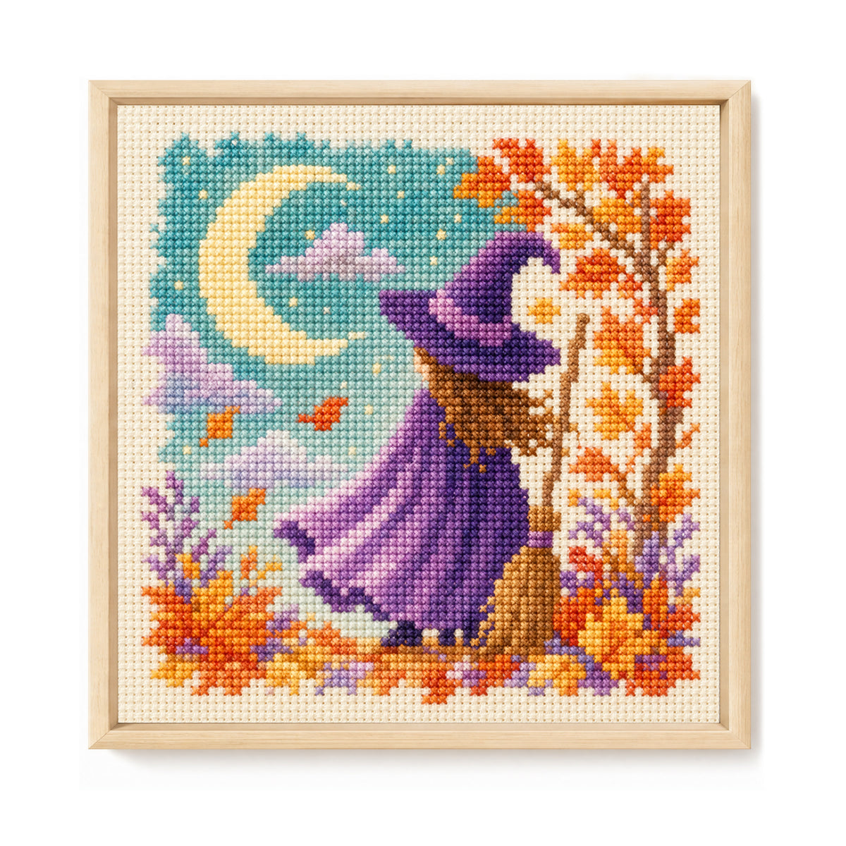 Moonlit Witch - Full 14CT Stamped Cross Stitch 30x30CM - Huacan