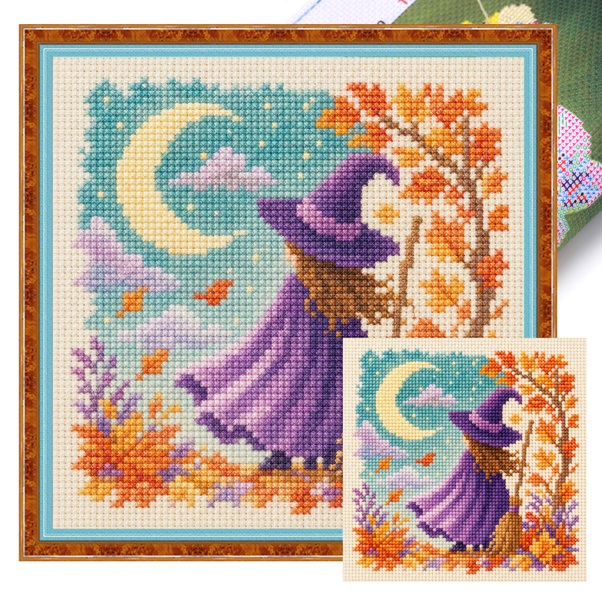 Moonlit Witch - Full 14CT Stamped Cross Stitch 30x30CM - Huacan