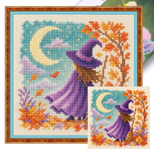 Mondschein-Hexe - Vollständiges 14CT Stanz-Kreuzstich-Set 30x30CM - Huacan