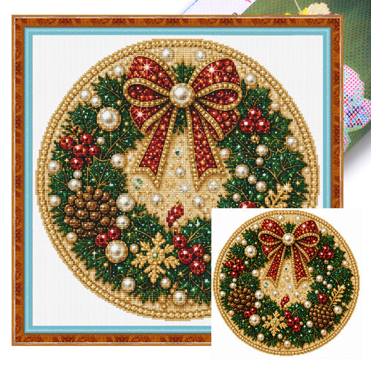 Weihnachtskranz - Vollständiges 14CT gestempeltes Kreuzstich-Set 30x30CM - Huacan