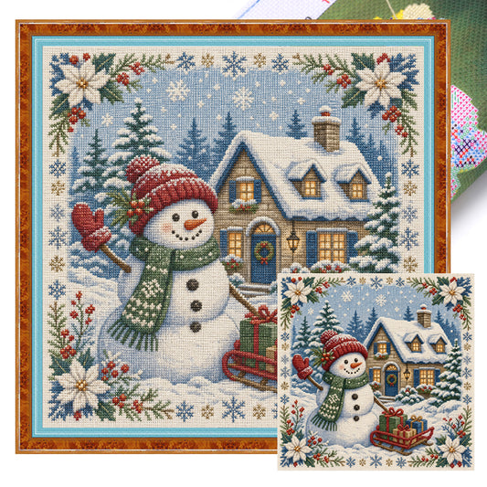 Winter-Schneemann – Komplettes 11CT Stempel-Kreuzstich-Set 45x45CM – Huacan