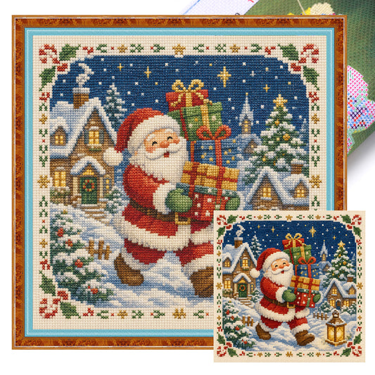 Fröhlicher Weihnachtsmann - Komplettes 11CT Stempel-Kreuzstichset 45x45 cm - Huacan