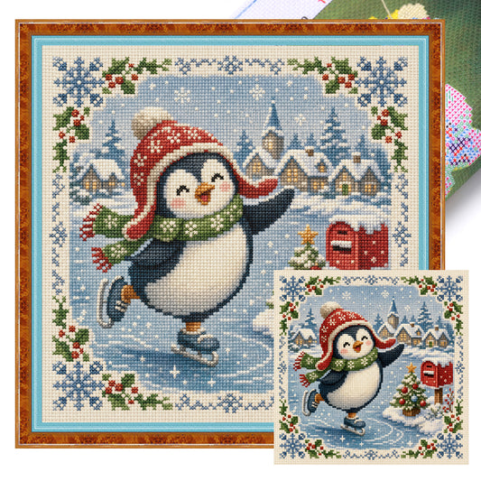 Fröhlicher Pinguin – Vollständiges 11CT Stempel-Kreuzstich-Set 45x45 cm – Huacan
