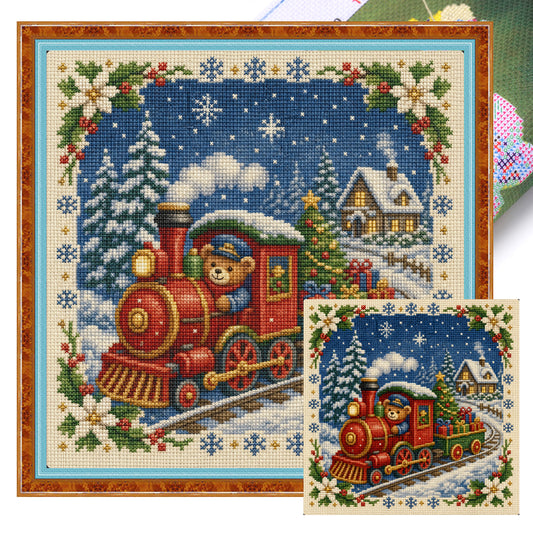 Weihnachtszug - Vollständiges 11CT gestempeltes Kreuzstich-Set 45x45CM - Huacan