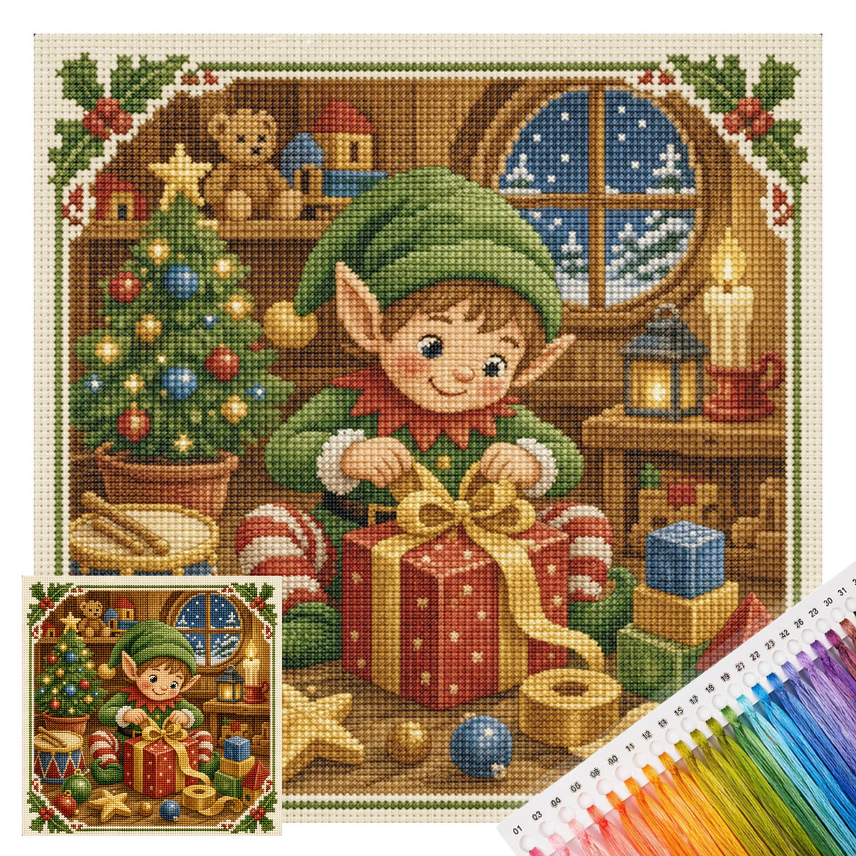 Elfenwerkstatt - Vollständiges 11CT Stempel-Kreuzstich-Set 45x45CM - Huacan