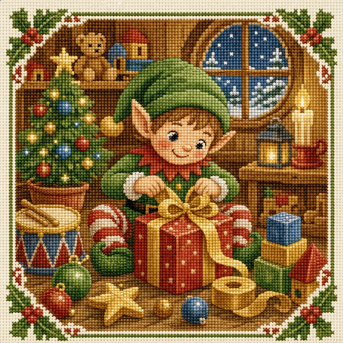 Elfenwerkstatt - Vollständiges 11CT Stempel-Kreuzstich-Set 45x45CM - Huacan