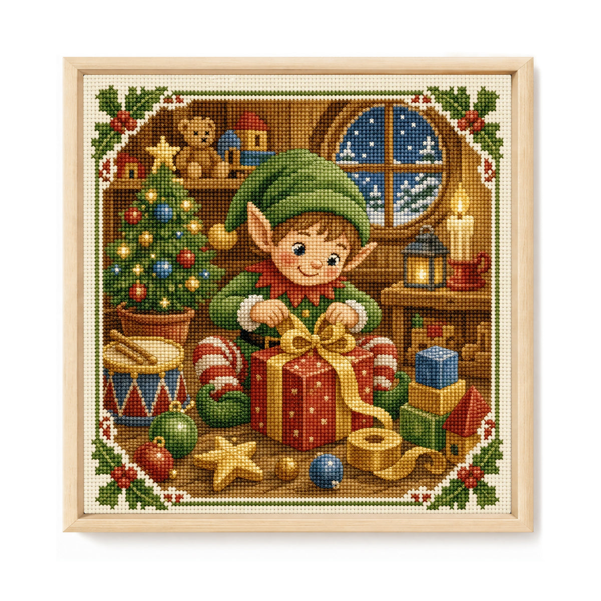 Elfenwerkstatt - Vollständiges 11CT Stempel-Kreuzstich-Set 45x45CM - Huacan