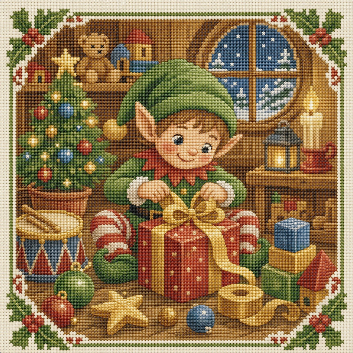 Elfenwerkstatt - Vollständiges 11CT Stempel-Kreuzstich-Set 45x45CM - Huacan