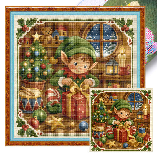 Elfenwerkstatt - Vollständiges 11CT Stempel-Kreuzstich-Set 45x45CM - Huacan