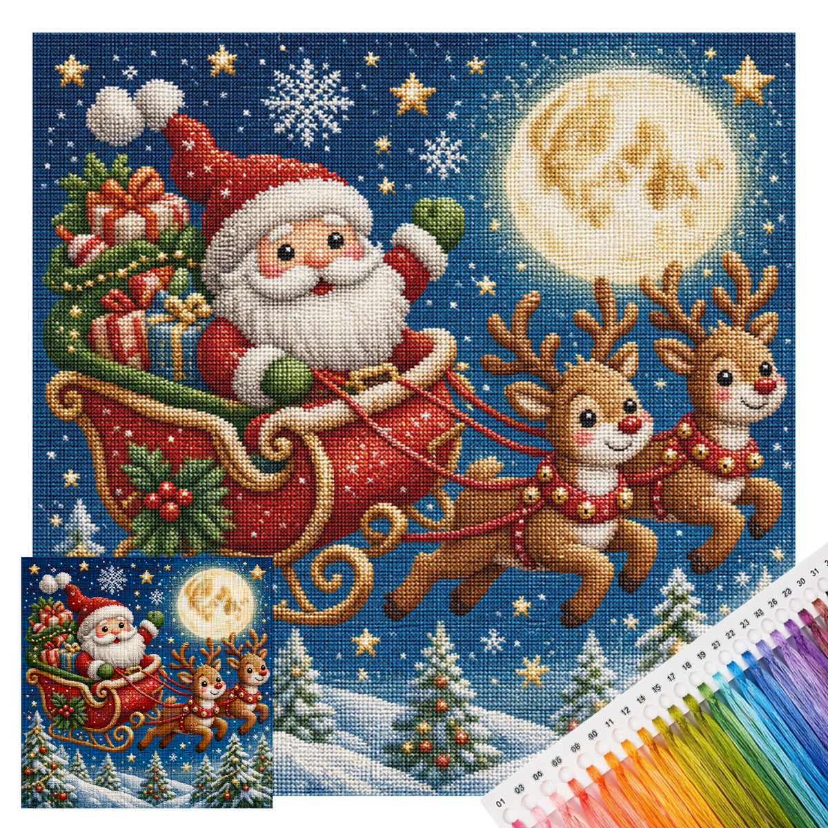Weihnachtsschlitten - Vollständiges 11CT Stanz-Kreuzstich-Set 45x45CM - Huacan