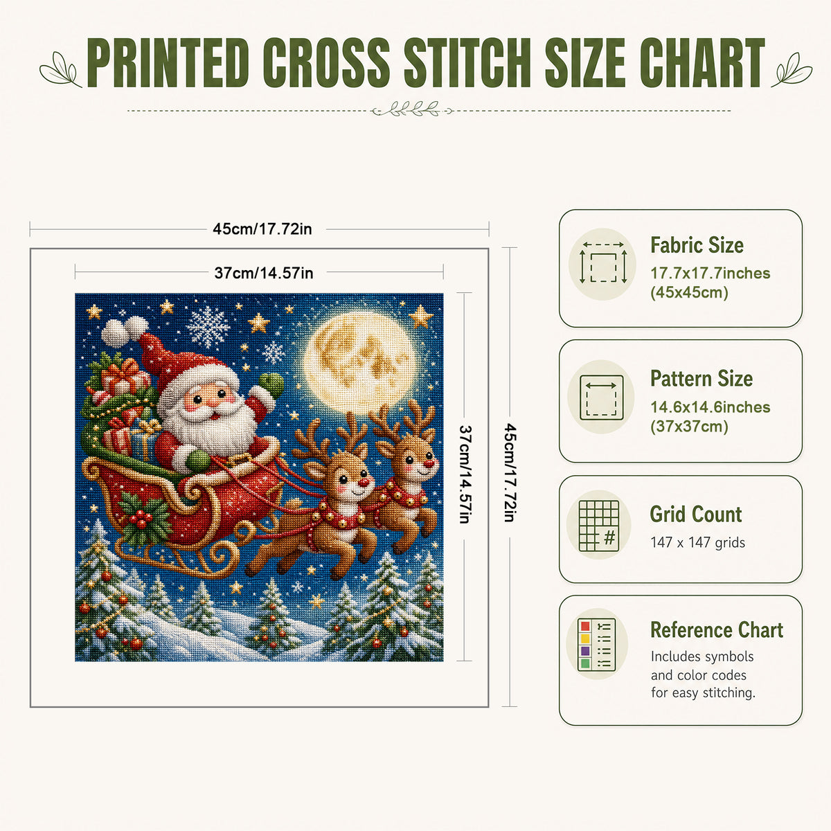 Weihnachtsschlitten - Vollständiges 11CT Stanz-Kreuzstich-Set 45x45CM - Huacan